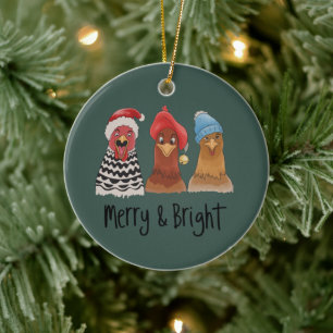 Adorno De Cerámica Pollos Alegres Y Brillantes Navidad Animal De Gran