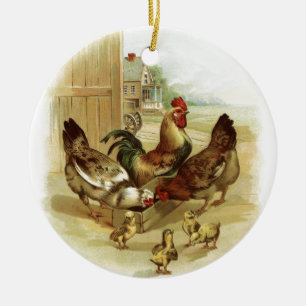 Adorno De Cerámica Pollos de la granja del arte del vintage