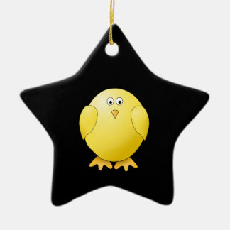 Adorno De Cerámica Polluelo amarillo lindo. Pequeño pájaro en negro
