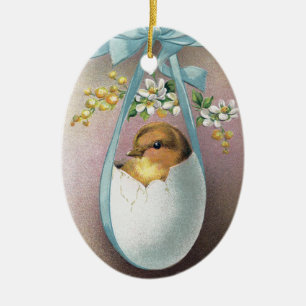 Adorno De Cerámica Polluelo en el vintage Pascua de la cáscara de