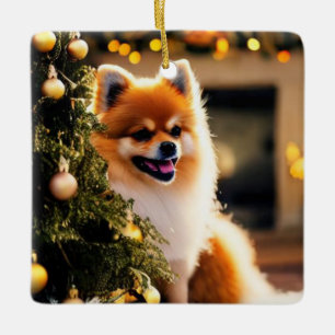 Adorno De Cerámica Pomerania bajo árbol de Navidad
