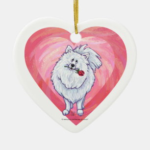 Adorno De Cerámica Pomerania Blanca Día de San Valentín