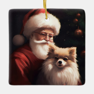 Adorno De Cerámica Pomerania Con Santa Claus Navideño Festivo