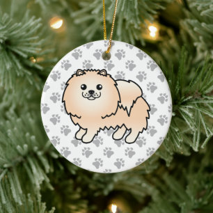 Adorno De Cerámica Pomerania crema perro de dibujos animados lindo y