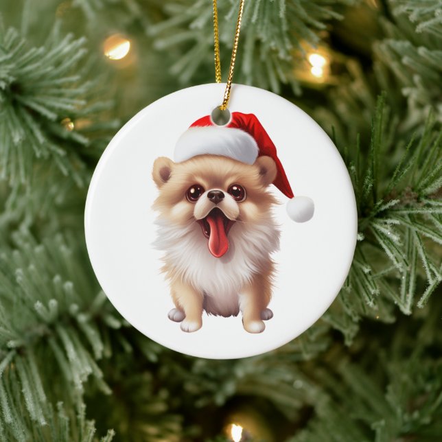 Adorno De Cerámica Pomerania divertida personalizada perro de Navidad (Árbol)