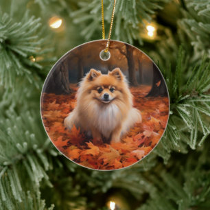 Adorno De Cerámica Pomerania en otoño las hojas caídas inspiran