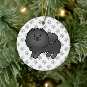 Adorno De Cerámica Pomerania Negra Perro De Dibujos Animados Lindo &