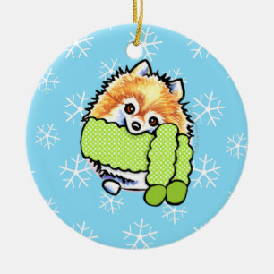 Adorno De Cerámica Pomeranian lo dejó nevar
