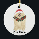 Adorno De Cerámica Pomerano personalizado<br><div class="desc">Haz la lista de este año con un adorno personalizado de tu elfo pomerano dulce! Para los regalos más dulces,  ¡emparejételos con una impresión de arte equivalente u otro artículo de mi colección!</div>