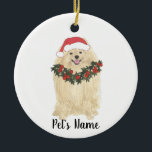 Adorno De Cerámica Pomerano personalizado<br><div class="desc">Haz la lista de este año con un adorno personalizado de tu elfo pomerano dulce! Para los regalos más dulces,  ¡emparejételos con una impresión de arte equivalente u otro artículo de mi colección!</div>
