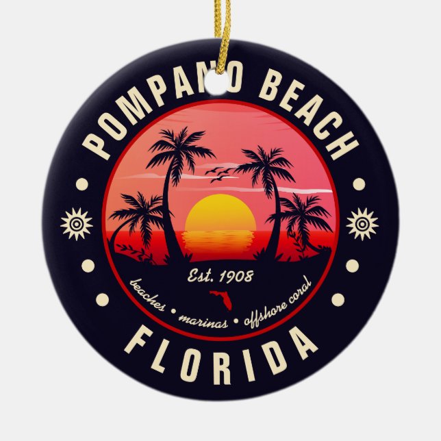 Adorno De Cerámica Pompano Beach Florida Retro Sunset Souvenir (Frente)