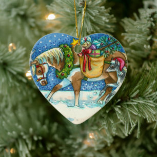 ADORNO DE CERÁMICA PONES DE LA ISLA CHINCOTEAGUE, NAVIDADES HORSE COL