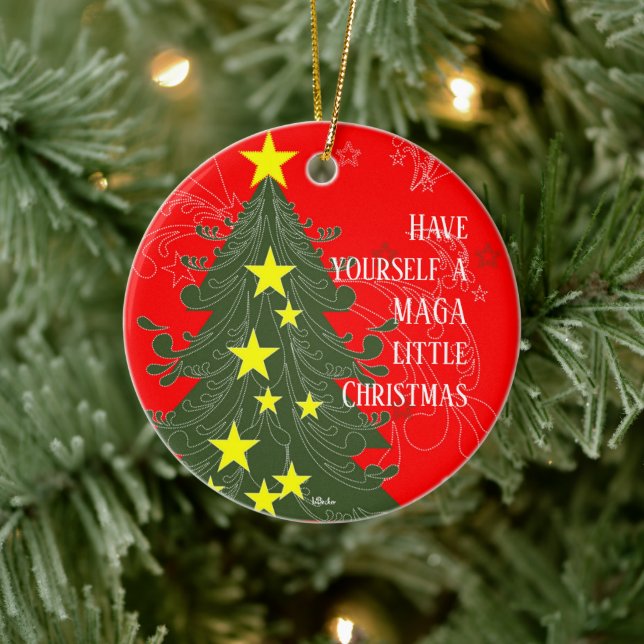Adorno De Cerámica Pónganse a sí mismos como patriotas Navidades MAGA (Árbol)