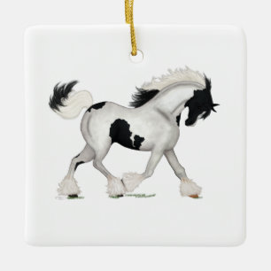 Adorno De Cerámica Pony Pinto Tobiano Piebald