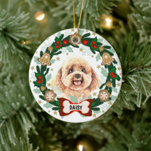 Adorno De Cerámica Poodle Dog Christmas Dog Cookie Wreath