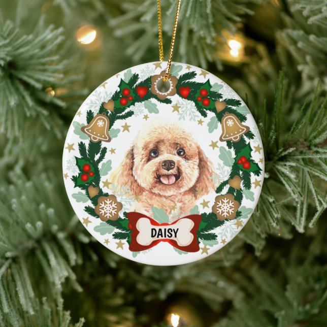 Adorno De Cerámica Poodle Dog Christmas Dog Cookie Wreath (Árbol)