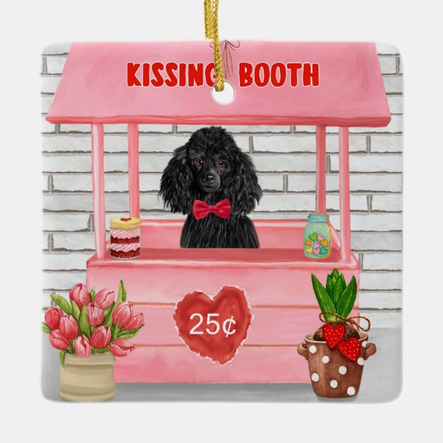 Adorno De Cerámica poodle Dog El día de San Valentín Kissing Booth (Anverso)