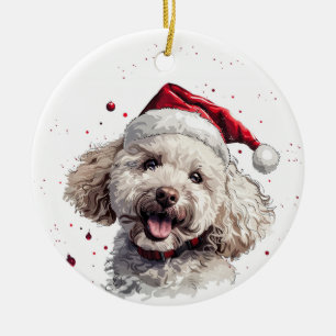 Adorno De Cerámica Poodle Feliz Navidad Personalizada