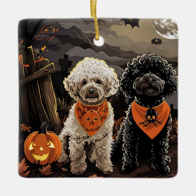 Adorno De Cerámica Poodle Halloween Spooky (Anverso)