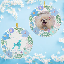 Adorno De Cerámica Poodle Pastel Blue Wreath Custom Photo Memorial