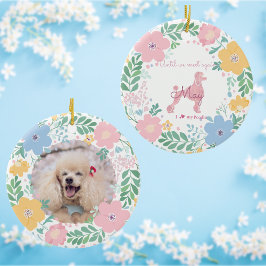 Adorno De Cerámica Poodle Pastel Pink Custom Photo & Name Memorial 