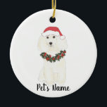 Adorno De Cerámica Poodle personalizado (blanco)<br><div class="desc">Haz la lista este año con un adorno de tu elfo de caniche blanco favorito! Para los regalos más dulces,  ¡emparejételos con una impresión de arte equivalente u otro artículo de mi colección!</div>