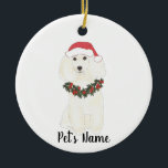 Adorno De Cerámica Poodle personalizado (blanco)<br><div class="desc">Haz la lista este año con un adorno de tu elfo de caniche blanco favorito! Para los regalos más dulces,  ¡emparejételos con una impresión de arte equivalente u otro artículo de mi colección!</div>