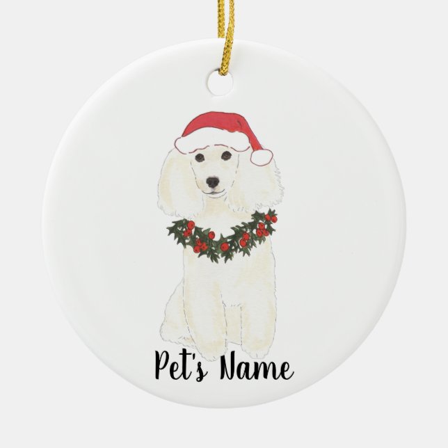 Adorno De Cerámica Poodle personalizado (blanco) (Frente)