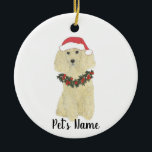 Adorno De Cerámica Poodle personalizado (Blonde Golden Tan)<br><div class="desc">Haz la lista este año con un adorno de tu elfo de caniche favorito! Para los regalos más dulces,  ¡emparejételos con una impresión de arte equivalente u otro artículo de mi colección!</div>