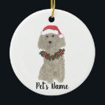 Adorno De Cerámica Poodle personalizado (plata gris)<br><div class="desc">Haz la lista este año con un adorno de tu elfo de caniche favorito!</div>