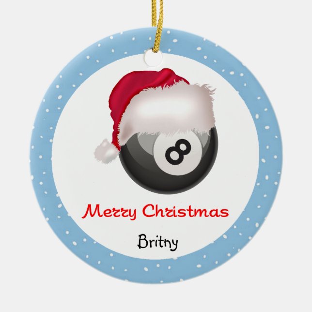 Adorno De Cerámica PoolChick Feliz Navidad Santaball Personalizado (Frente)