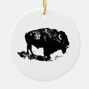 Adorno De Cerámica Pop Art Black Búfalo Blanco Bison Silhouette