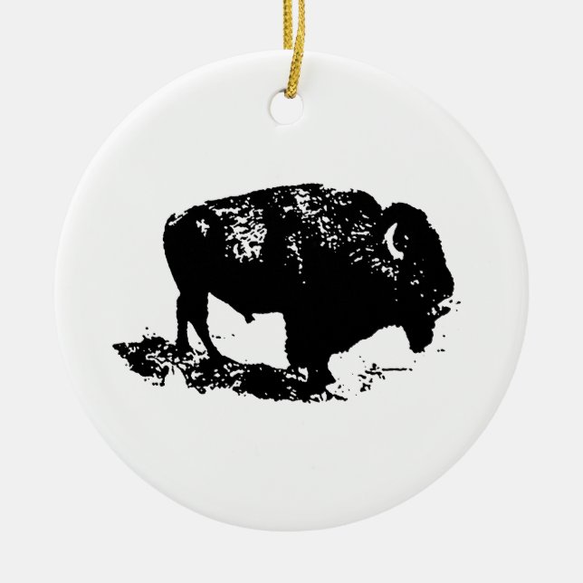 Adorno De Cerámica Pop Art Black Búfalo Blanco Bison Silhouette (Frente)