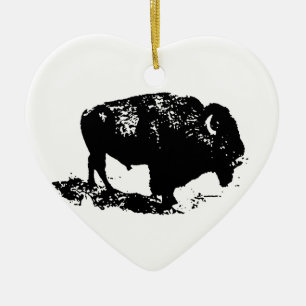 Adorno De Cerámica Pop Art Black Búfalo Blanco Bison Silhouette
