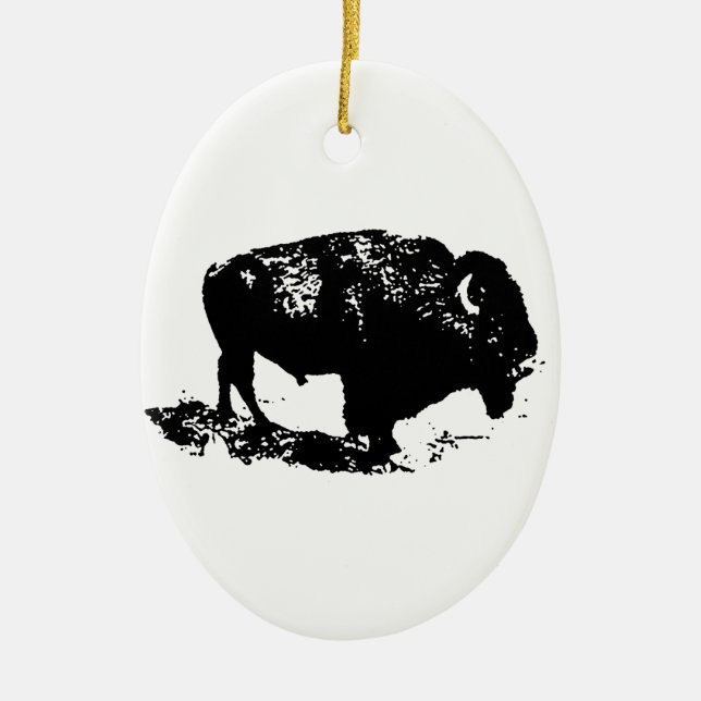 Adorno De Cerámica Pop Art Black Búfalo Blanco Bison Silhouette (Frente)
