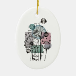 Adorno De Cerámica Poppies Doodle En Tinta Y Acuarela