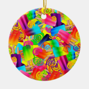 Adorno De Cerámica Popsicle Swirls CKC,ORNAMENTO DE RONDA amarilla