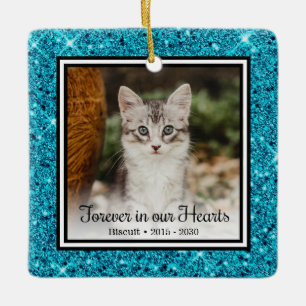 Adorno De Cerámica Por Siempre en Nuestros Corazones Aqua Brillo Gato
