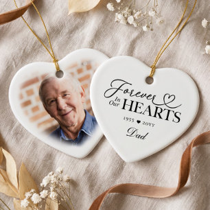 Adorno De Cerámica Por Siempre en Nuestros Corazones Papá Corazón Fot
