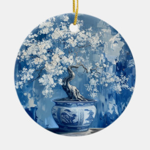 Adorno De Cerámica Porcelana azul y blanca Chinoiserie Cherry