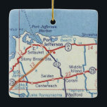 Adorno De Cerámica Port Jefferson NY<br><div class="desc">Ornamento navideño de Port Jefferson NY hecho con un mapa vintage de los años 50,  antes de las autopistas interestatales.</div>