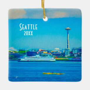 Adorno De Cerámica Poseer el horizonte 2 de Seattle de la foto echó 