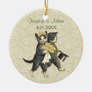 Adorno De Cerámica Posh Cats Boda Ivory