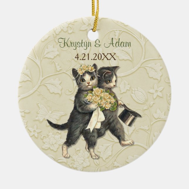 Adorno De Cerámica Posh Cats Boda Ivory (Frente)