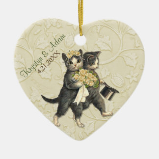 Adorno De Cerámica Posh Cats Boda Ivory