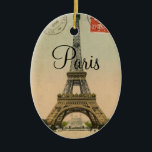 Adorno De Cerámica Postal de París Francia de la torre Eiffel del<br><div class="desc">Ésta ha sido tal diversión para crear esto con la adición de la parte posterior del espacio en blanco de otra postal francesa vieja. Esto se podría dar como regalo en la caja de regalo a juego que también diseñé para Zazzle. ¡Compruébelo hacia fuera! Tengo varios productos con este diseño....</div>