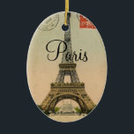 Adorno De Cerámica Postal de París Francia de la torre Eiffel del<br><div class="desc">Ésta ha sido tal diversión para crear esto con la adición de la parte posterior del espacio en blanco de otra postal francesa vieja. Esto se podría dar como regalo en la caja de regalo a juego que también diseñé para Zazzle. ¡Compruébelo hacia fuera! Tengo varios productos con este diseño....</div>