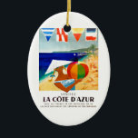 Adorno De Cerámica Poster 1957 del viaje del francés de Cote d'Azur<br><div class="desc">Un poster imponente y juguetón para el Cote d'Azur mojado sol de Jean (Jacques) Dubois que promueve el turismo y el tren viaja a la costa francesa.</div>