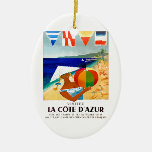 Adorno De Cerámica Poster 1957 del viaje del francés de Cote d'Azur