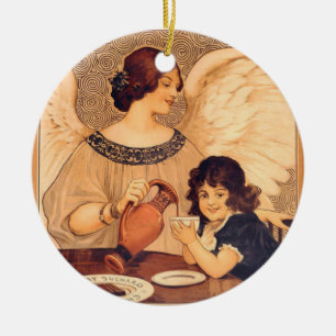 Adorno De Cerámica Póster Antiguo del Ángel de Chocolate Francés: Art